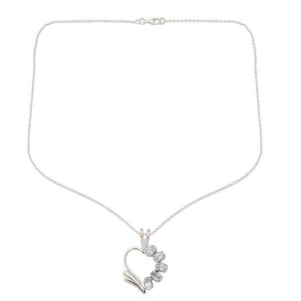 Alternate image for Blue Topaz Heart Necklace Winged Heart