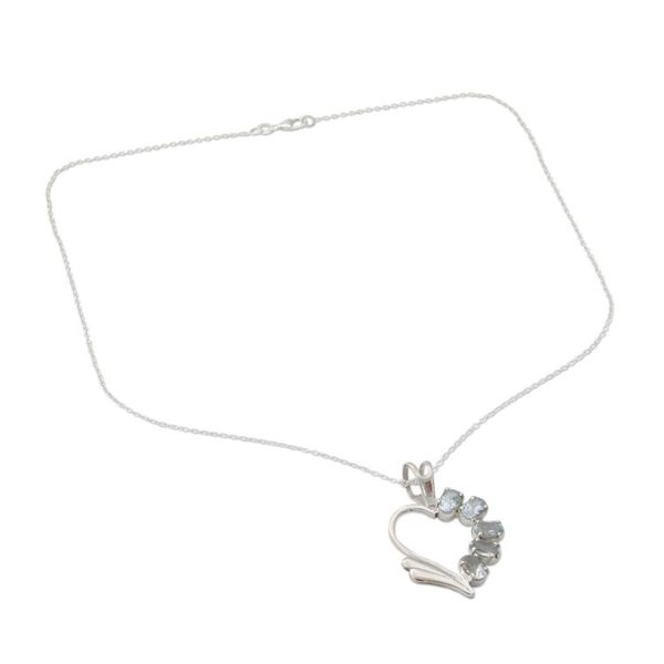 Alternate image for Blue Topaz Heart Necklace Winged Heart