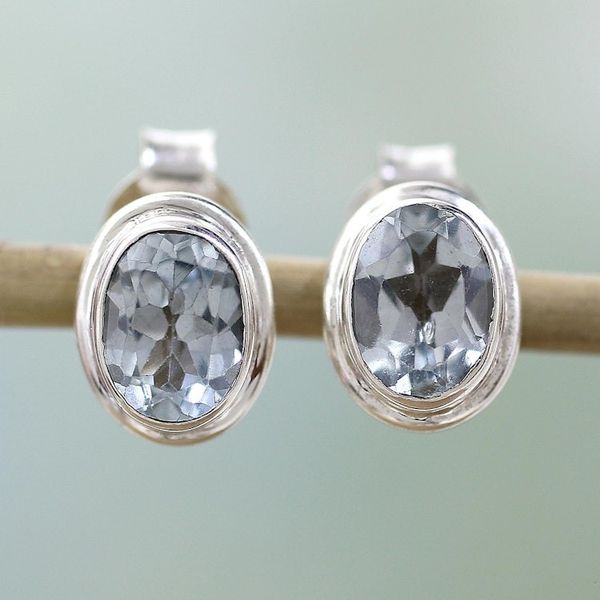 Alternate image for Blue Topaz Earrings Sterling Silver Studs Sky Duet