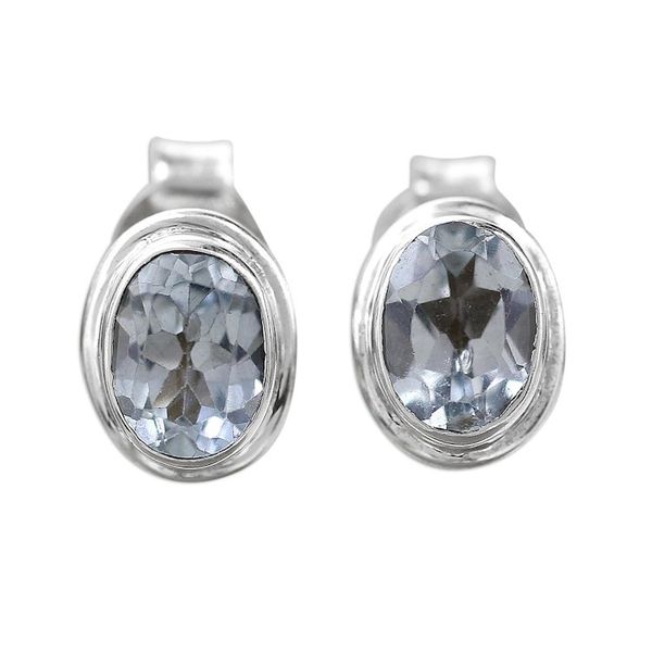 Alternate image for Blue Topaz Earrings Sterling Silver Studs Sky Duet