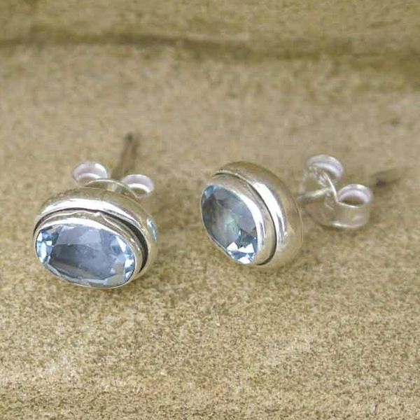 Alternate image for Blue Topaz Earrings Sterling Silver Studs Sky Duet