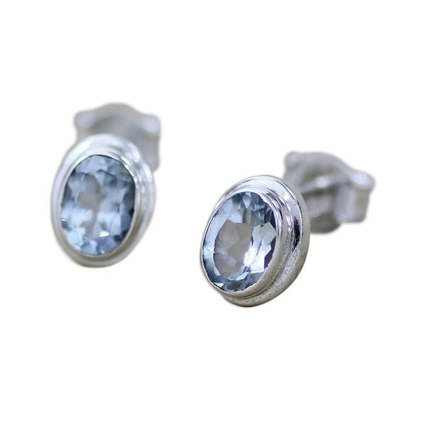 Alternate image for Blue Topaz Earrings Sterling Silver Studs Sky Duet