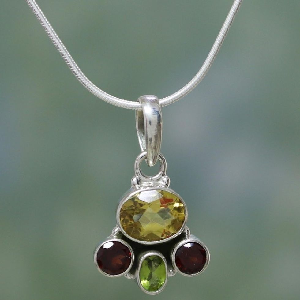 Handcrafted Sterling Silver Multigem Necklace 'Cosmic Harmony'