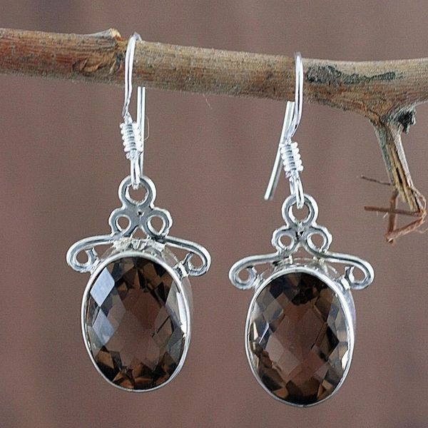 Alternate image for Womens Sterling Silver and Smoky Quartz Earrings At Twilight