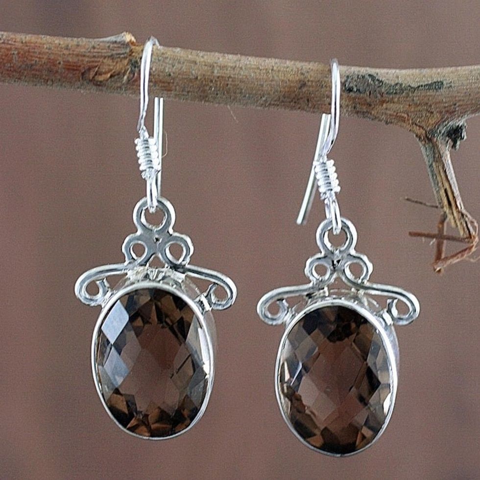 Women's Sterling Silver and Smoky Quartz Earrings 'At Twilight'