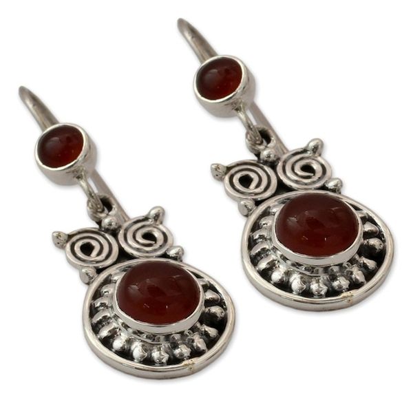 Alternate image for Handcrafted Indian Sterling Silver and Carnelian Earrings Fire Owl