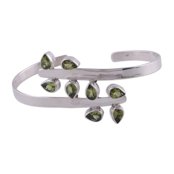 Alternate image for Sterling Silver Cuff Peridot Bracelet Modern Jewelry Forest Fern
