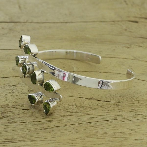 Alternate image for Sterling Silver Cuff Peridot Bracelet Modern Jewelry Forest Fern