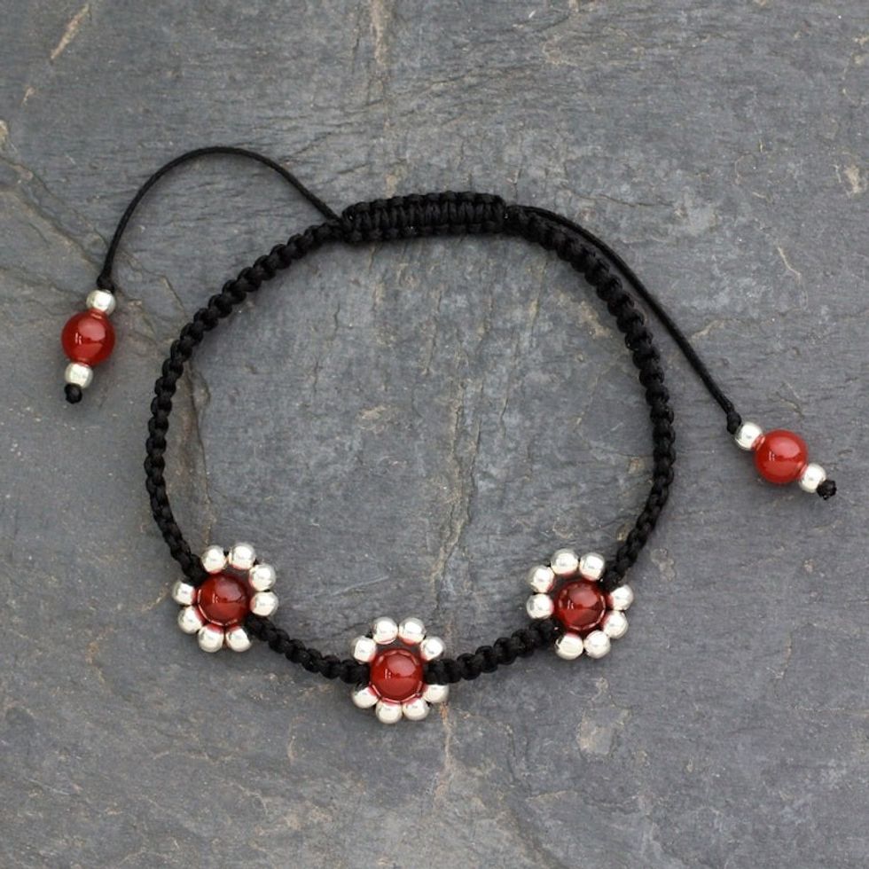Carnelian Shambhala-style bracelet 'Jaipuri Blossom'