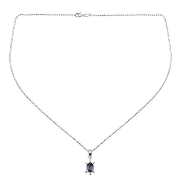 Alternate image for Handcrafted Sterling Silver and Iolite Pendant Necklace Crystal Turtle