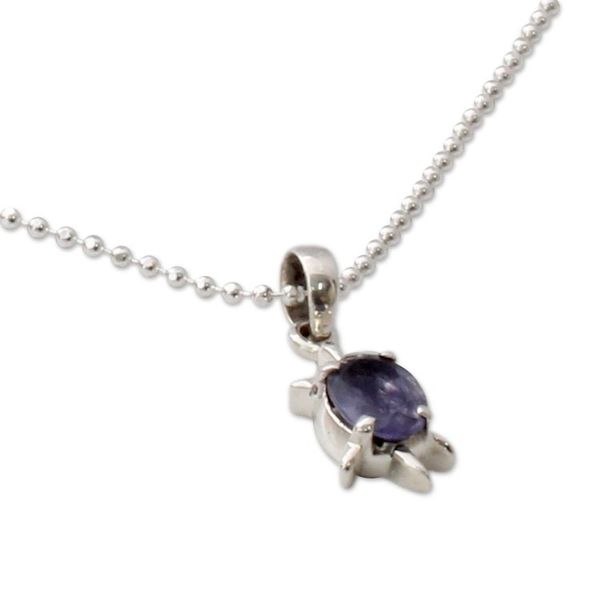 Alternate image for Handcrafted Sterling Silver and Iolite Pendant Necklace Crystal Turtle