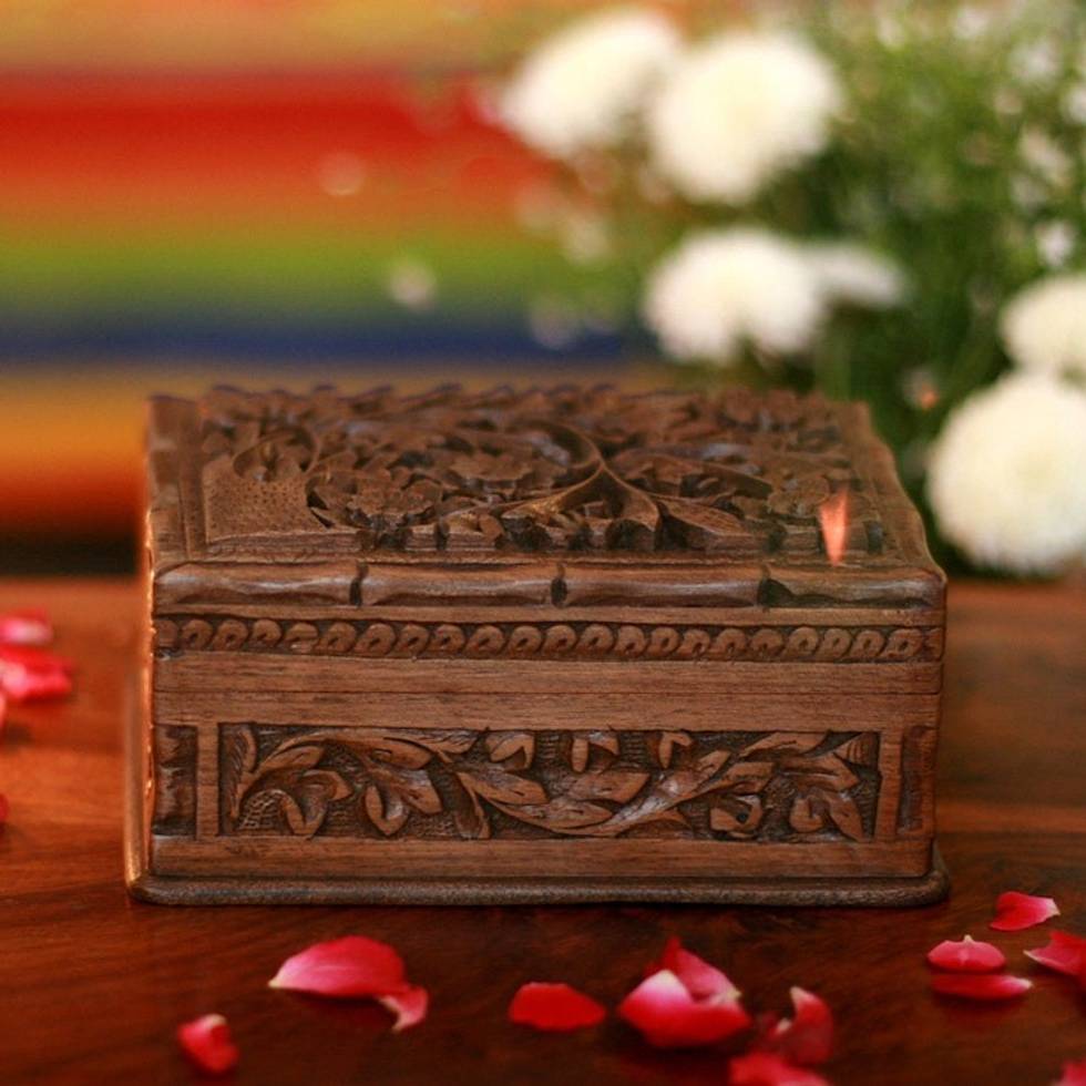Handcrafted Floral Wood Jewelry Box 'Enhancement'