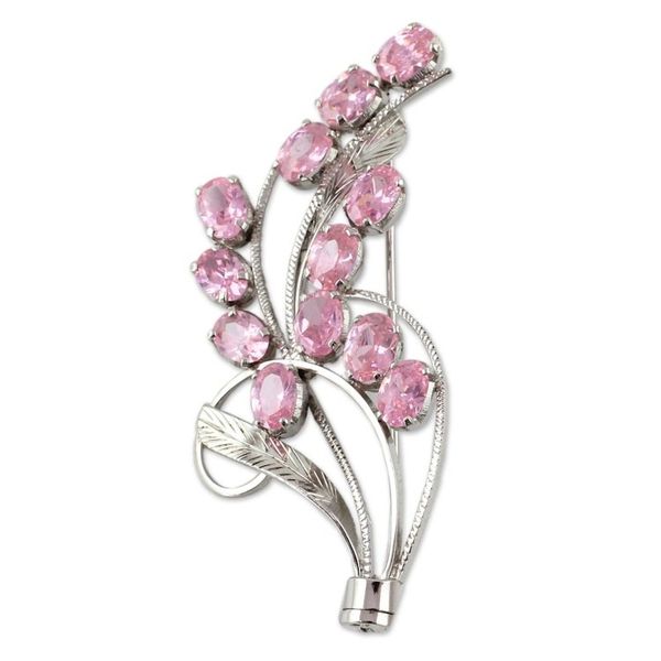 Alternate image for Floral Sterling Silver Cubic Zirconia Brooch Pin from India Pink Gladiola