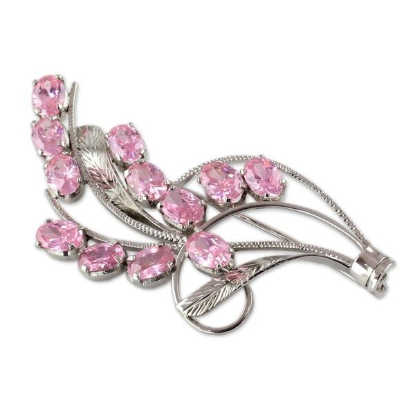 Alternate image for Floral Sterling Silver Cubic Zirconia Brooch Pin from India Pink Gladiola