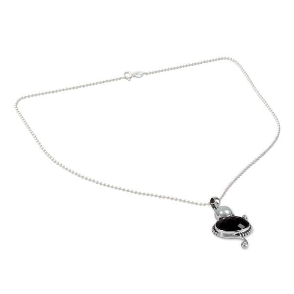 Alternate image for Cultured pearl and onyx pendant necklace Magical Moons