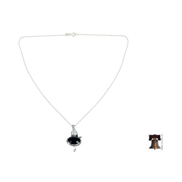 Alternate image for Cultured pearl and onyx pendant necklace Magical Moons