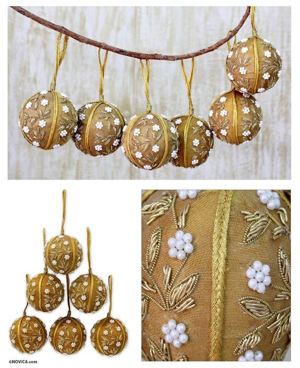 Alternate image for Beaded ornaments Set of 6 Golden Garden