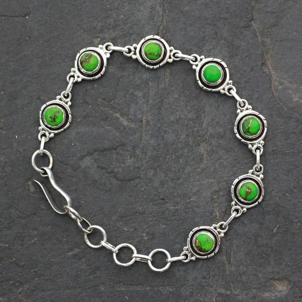 Sterling Silver and Comp Turquoise Bracelet from India 'Green with Beauty'