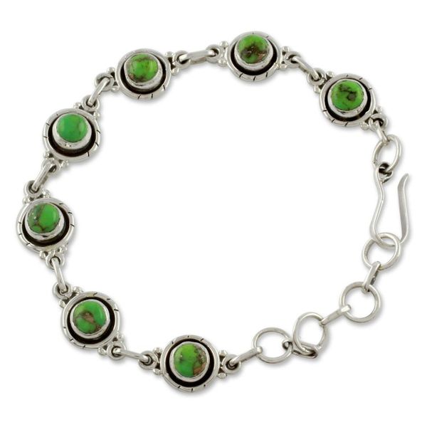 Alternate image for Sterling Silver and Comp Turquoise Bracelet from India Green with Beauty