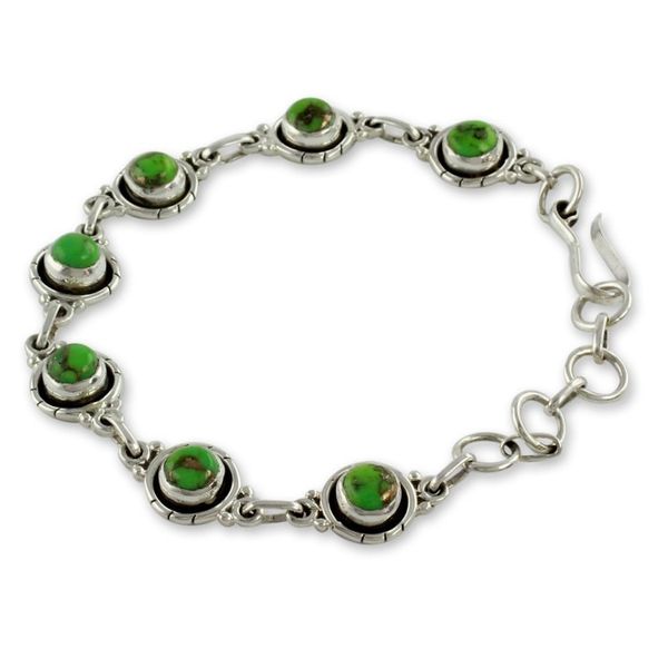 Alternate image for Sterling Silver and Comp Turquoise Bracelet from India Green with Beauty