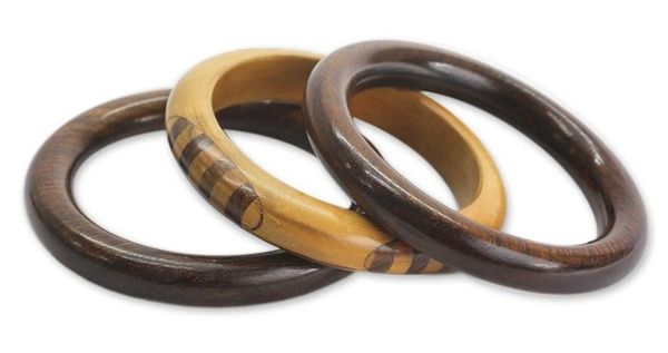Alternate image for Artisan Crafted Wood Bangle Bracelets Set of 3 Forest Goddess