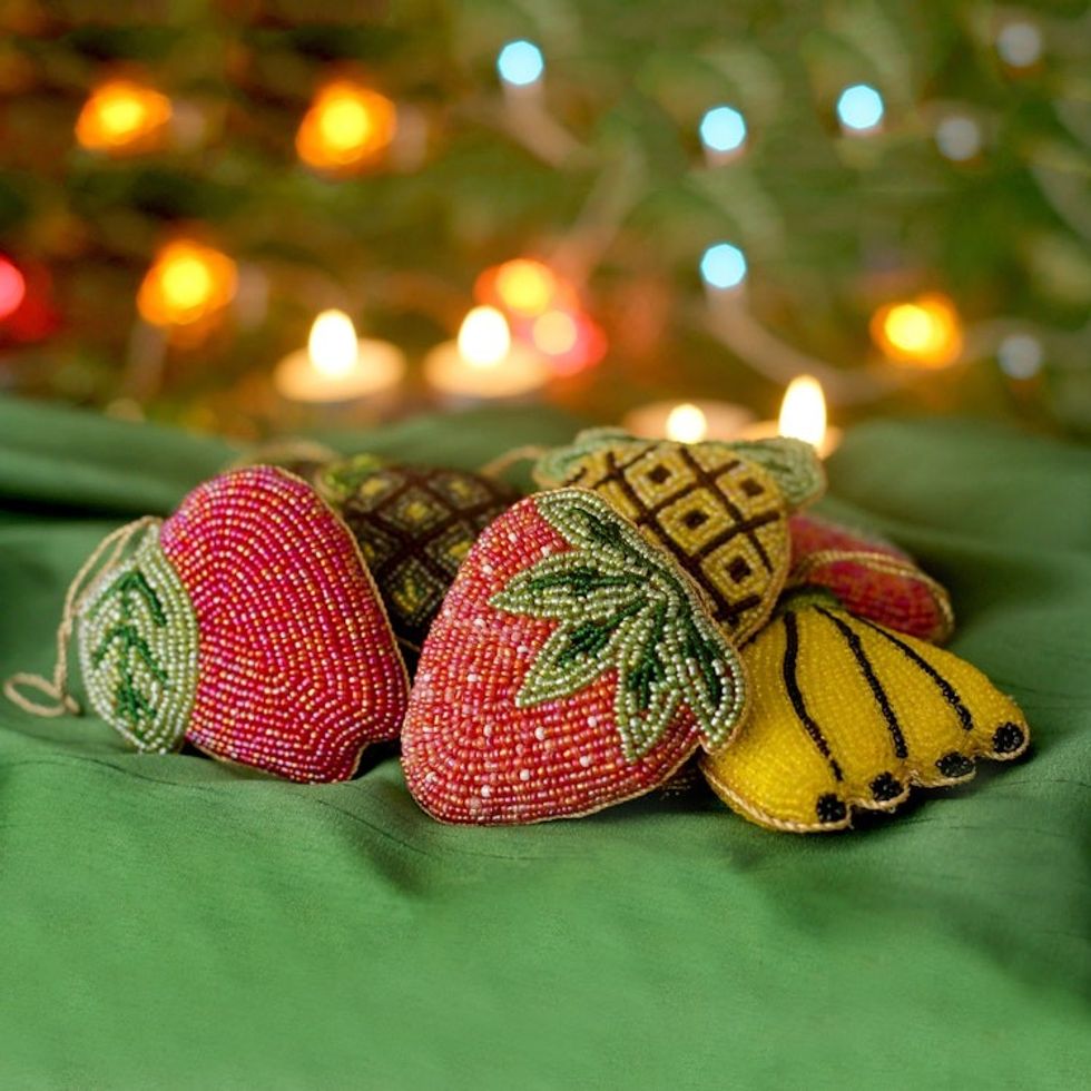 Beaded ornaments Set of 10 'Luscious Fruit'