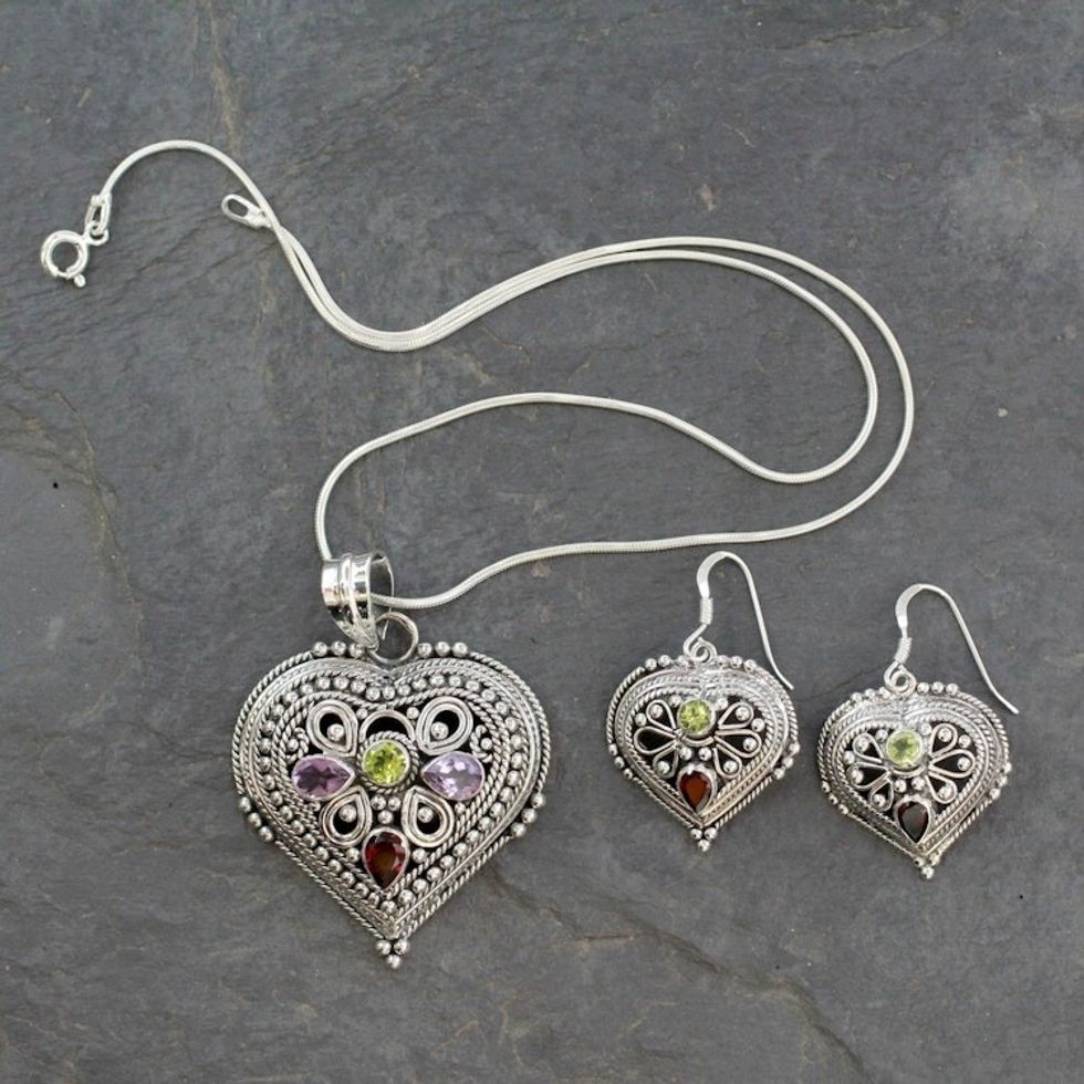 Sterling Silver Necklace and Earrings Jewelry Set 'Joyful Heart'