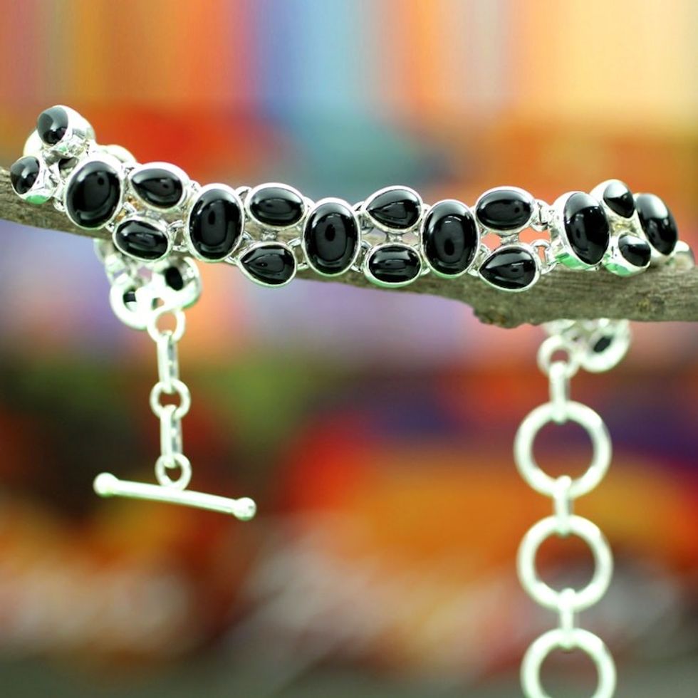 Sterling Silver and Onyx Bracelet Indian Jewelry 'Jaipur Heritage'