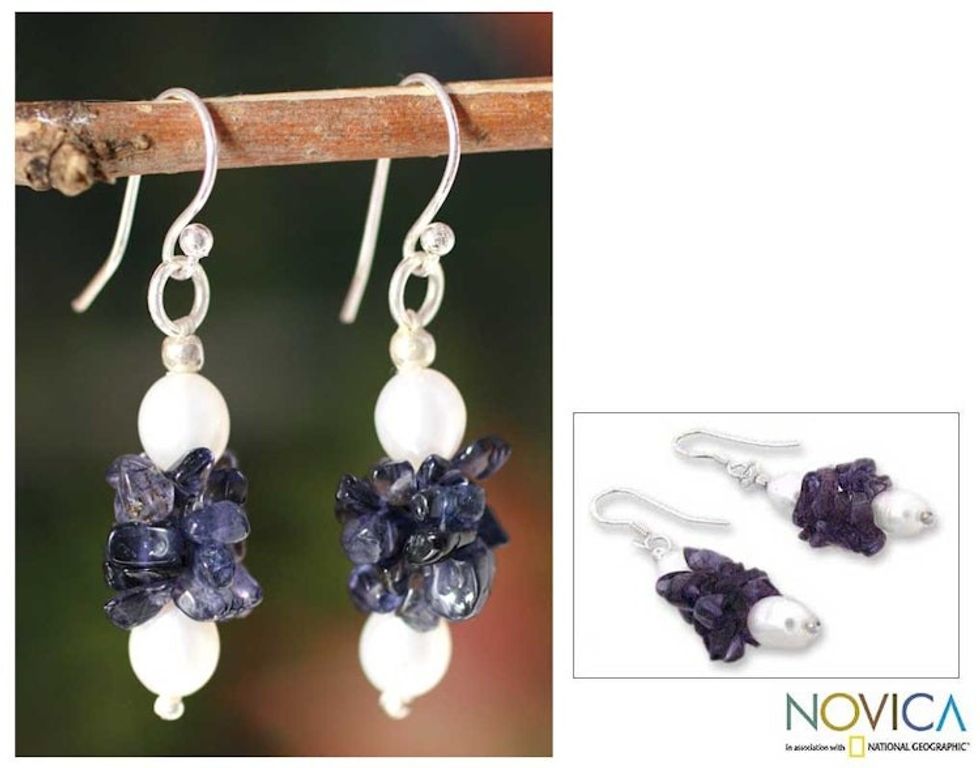 Pearl and iolite earrings 'Vineyard'