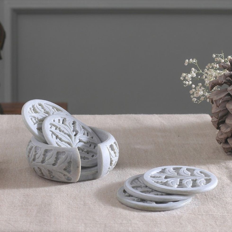 Soapstone coasters Set of 6 'Leaves'