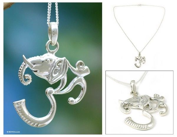 Alternate image for Sterling silver pendant necklace Ganesha Meditation
