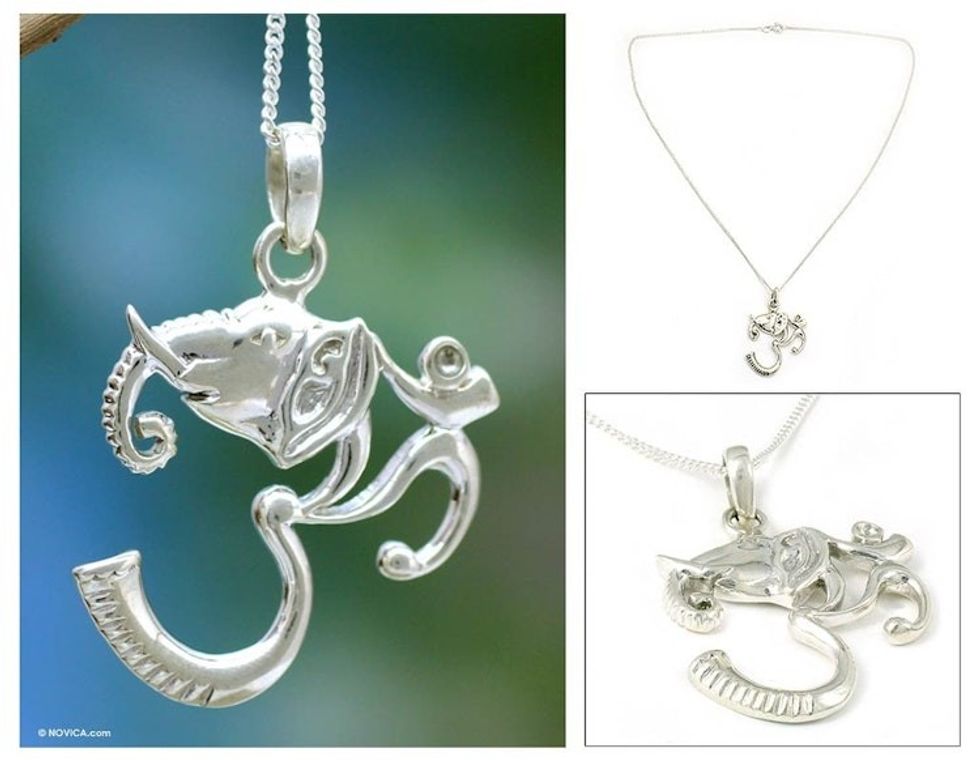 Sterling silver pendant necklace 'Ganesha Meditation'