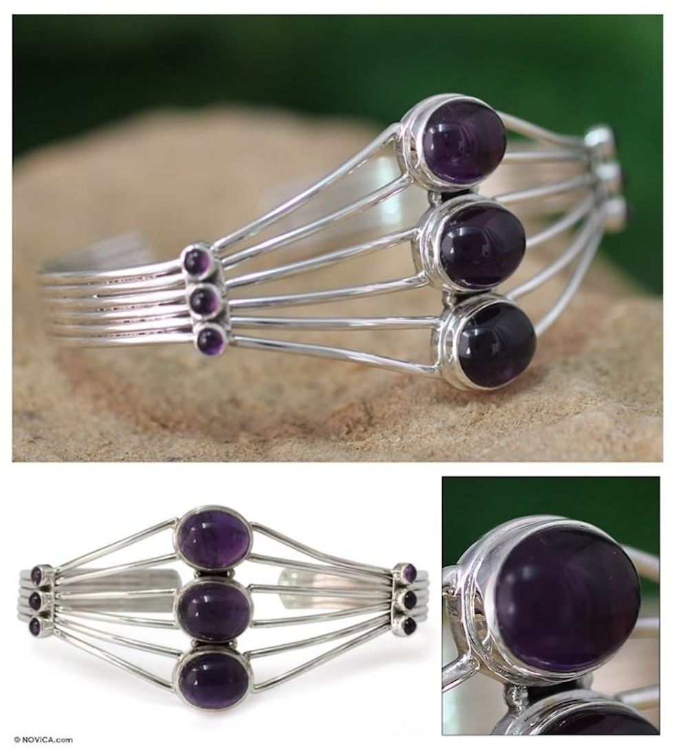 Sterling Silver and Amethyst Cuff Bracelet 'Promise at Dawn'
