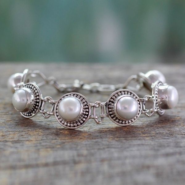 Alternate image for Indian Jewelry Bracelet in Sterling Silver and Pearls Prosperity