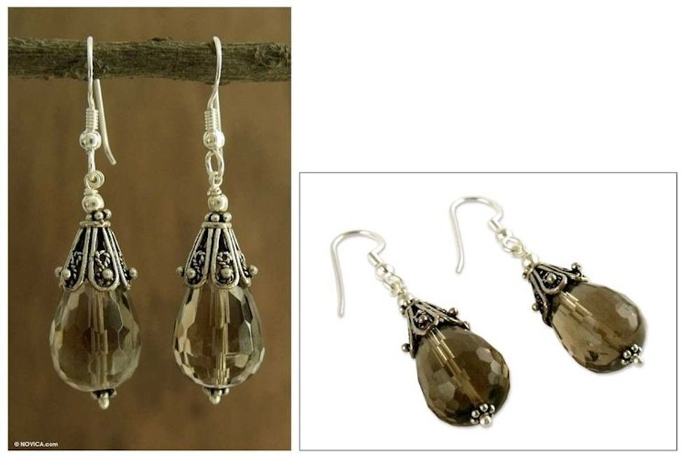 Smoky quartz dangle earrings 'Rajasthan Melody'