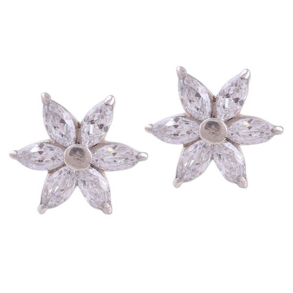Alternate image for Sparkling Stud Earrings with Cubic Zirconia from India Snow Blossom