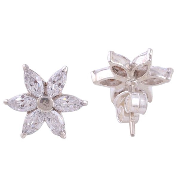 Alternate image for Sparkling Stud Earrings with Cubic Zirconia from India Snow Blossom