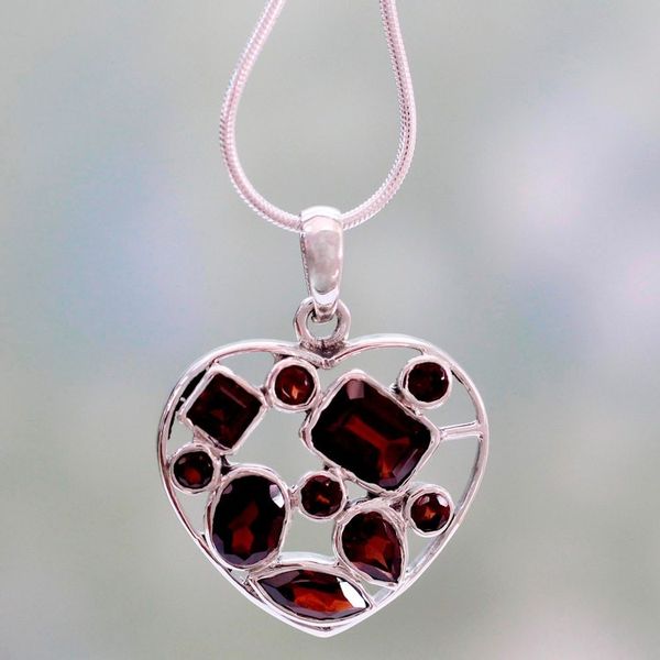 Alternate image for Garnet Heart Necklace Artisan Crafted Birthstone Jewelry My Love