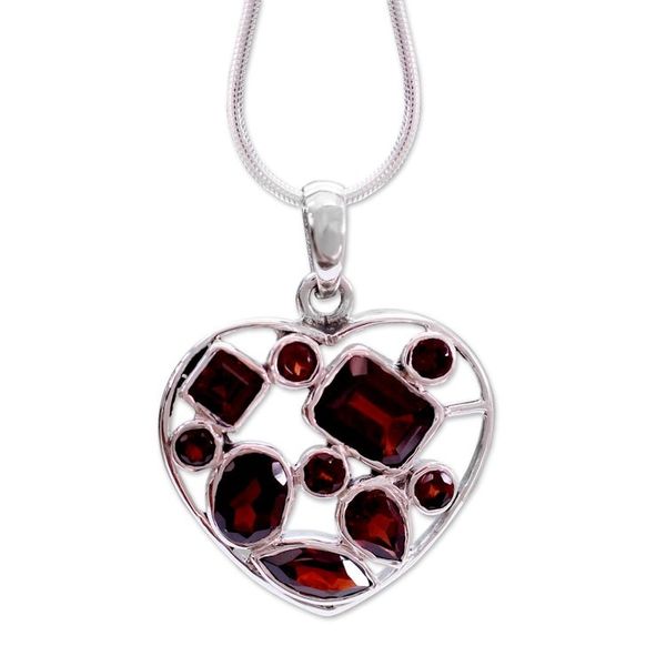 Alternate image for Garnet Heart Necklace Artisan Crafted Birthstone Jewelry My Love