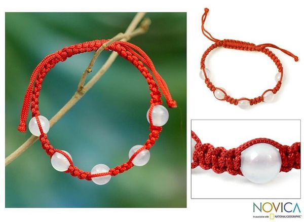Alternate image for Handmade Chalcedony Shambhala-style Bracelet Peace and Good Fortune