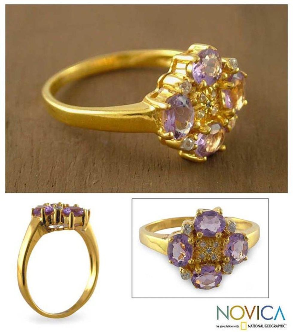 Fair Trade Floral Vermeil Multi-Stone Amethyst Ring 'Secretly in Love'