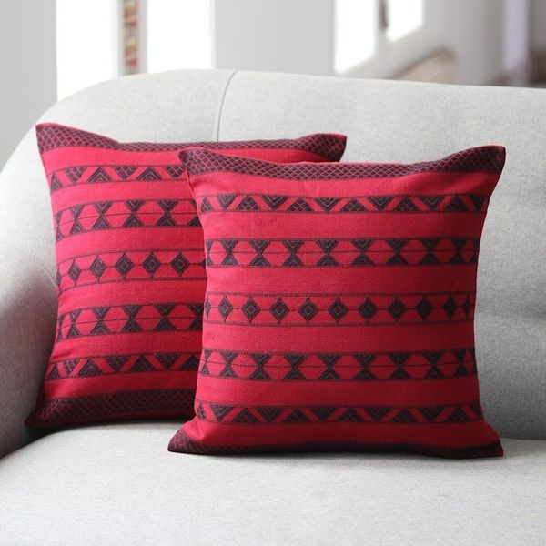Alternate image for Cotton Patterned Cushion Cover Pair Desert Wine