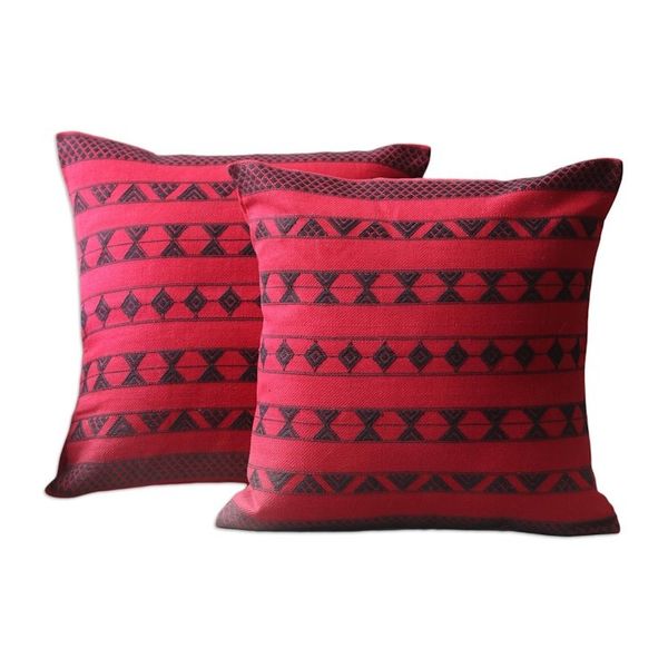 Alternate image for Cotton Patterned Cushion Cover Pair Desert Wine