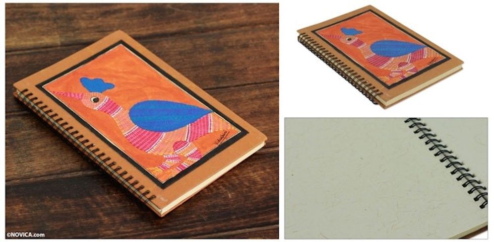 Handmade India Gond Tribal Folk Art Journal with Rooster 'Gond Rooster'
