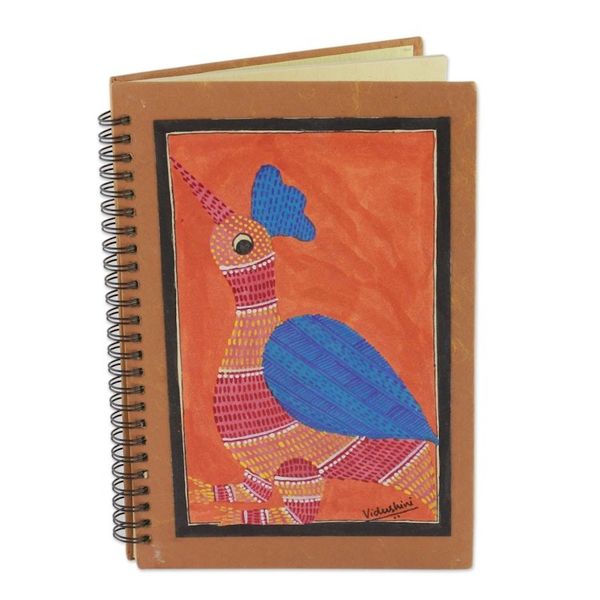 Alternate image for Handmade India Gond Tribal Folk Art Journal with Rooster Gond Rooster