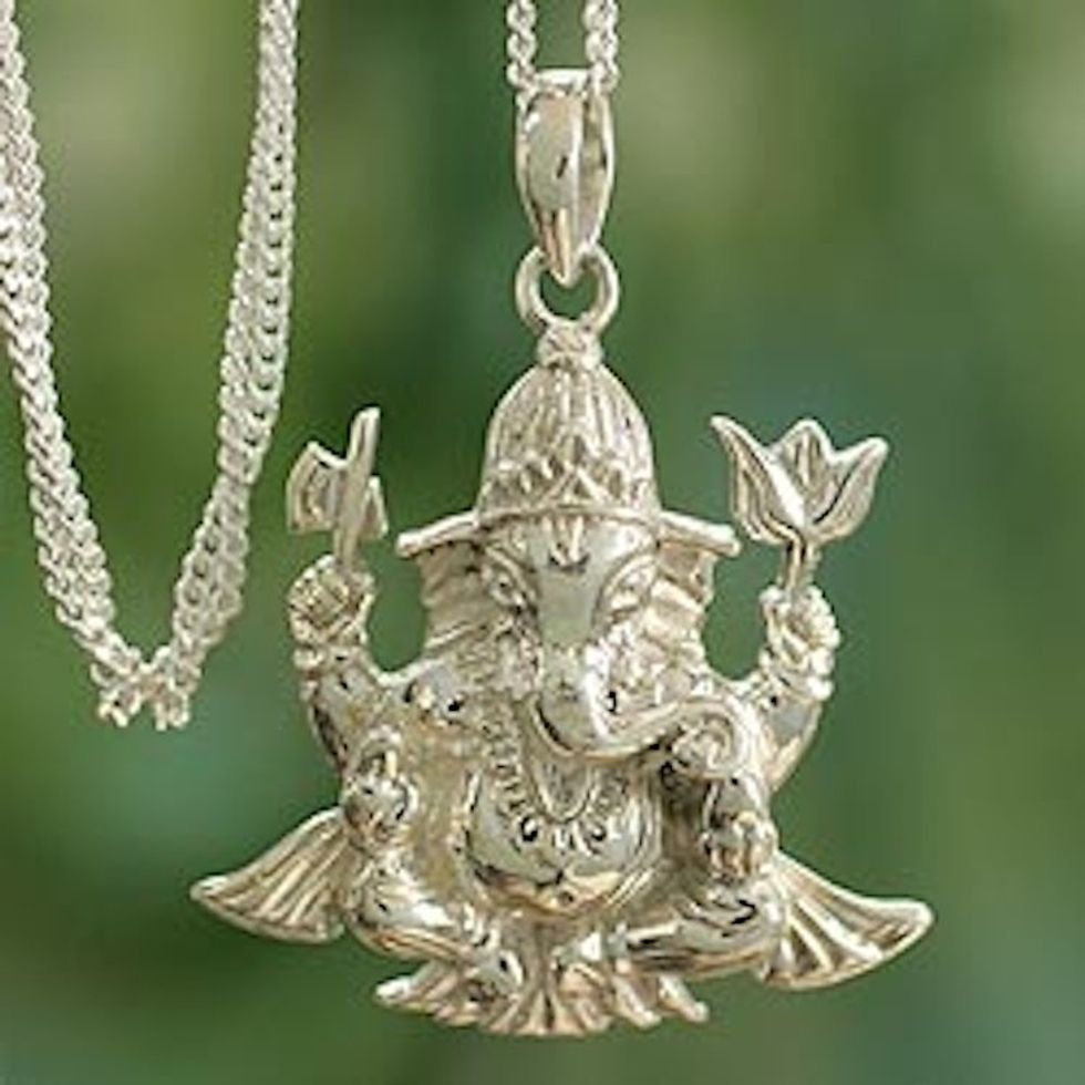 Hindu Jewelry Elephant Deity in Sterling Silver 'Pious Ganesha'