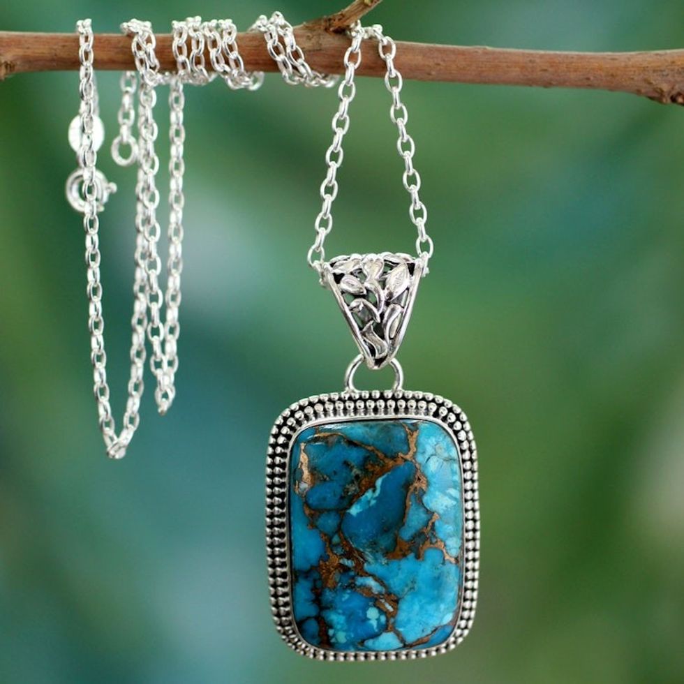 Sterling Silver and Recon Turquoise Necklace from India 'Delhi Blue'