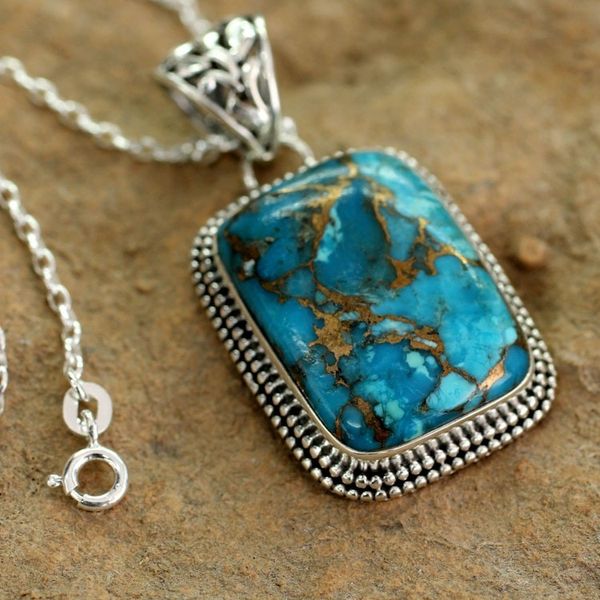 Alternate image for Sterling Silver and Recon Turquoise Necklace from India Delhi Blue
