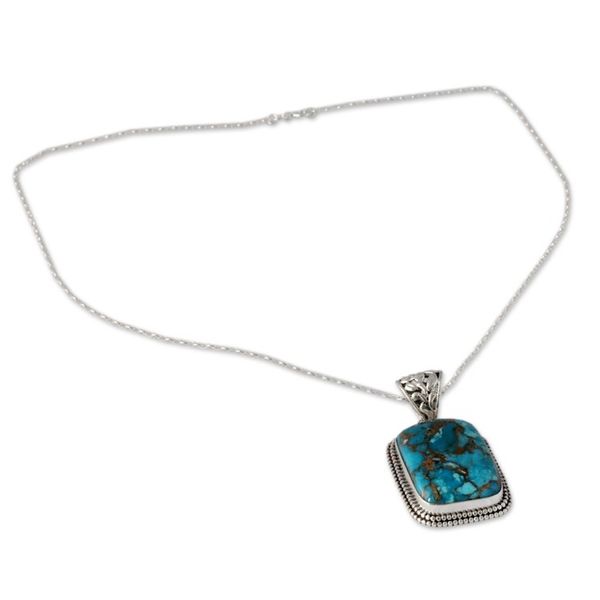 Alternate image for Sterling Silver and Recon Turquoise Necklace from India Delhi Blue