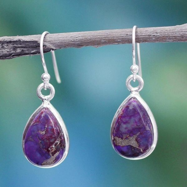 Alternate image for Purple Composite Turquoise on Sterling Silver Earrings Beautiful Goddess